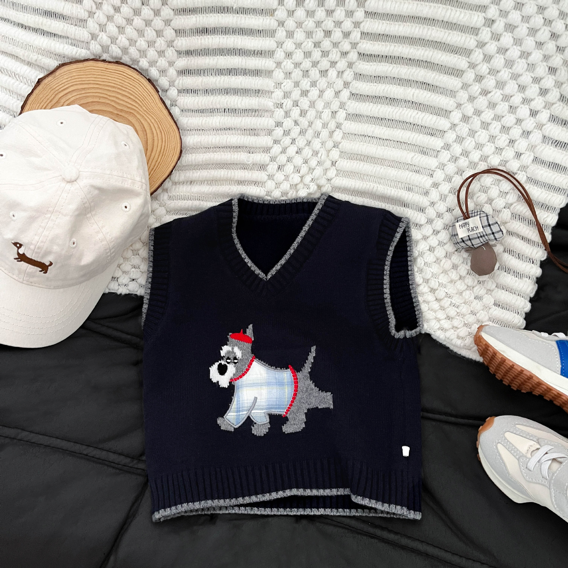 Baby coreano primavera y otoño super lindo lindo chaleco de punto de dibujos animados para hombres y mujeres, suéter para niños, chaleco de moda
