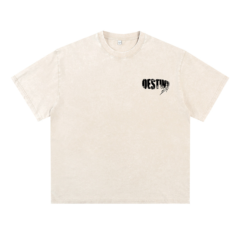 スノーフレークウォッシュ半袖Tシャツメンズ夏新作ブロークンテクスチャレタープリント半袖日本製ルーズTシャツq