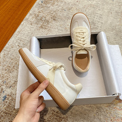 Retro German training shoes, women's inner height-increasing 5cm2023 summer new all-matching small white shoes, lace flat casual sports