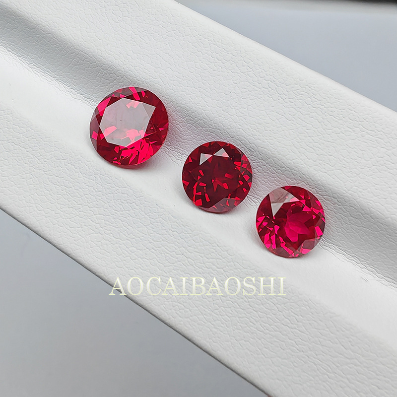 Aocai Jewelry Factory Wholesale Pigeon Blood Red Round Loose Stones, Lab-Grown Ruby Stones 1-12mm for Jewelry Setting