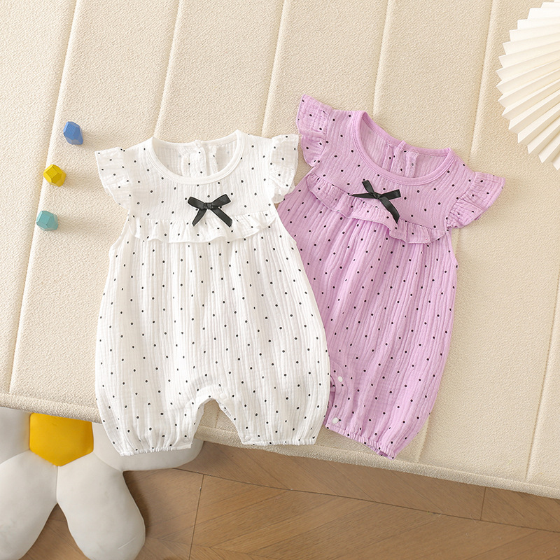 Summer New Crepe Flying Sleeve Summer Ha Clothes Women's Pullover Sleeveless Sweet Summer Climbing Clothes Ha Clothes Princess Polo Dot