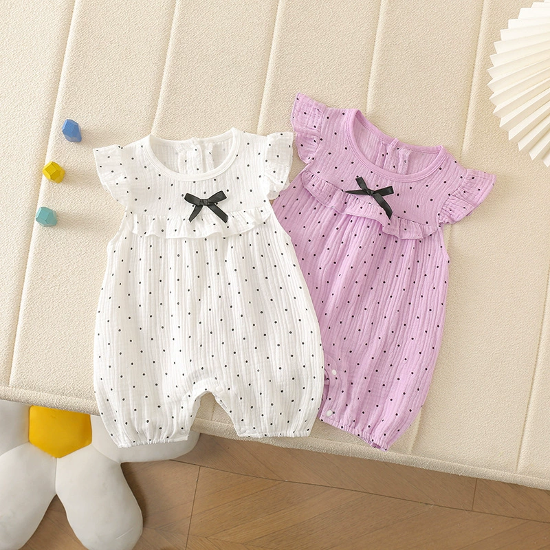 Summer New Crepe Flying Sleeve Summer Ha Clothes Women's Pullover Sleeveless Sweet Summer Climbing Clothes Ha Clothes Princess Polo Dot