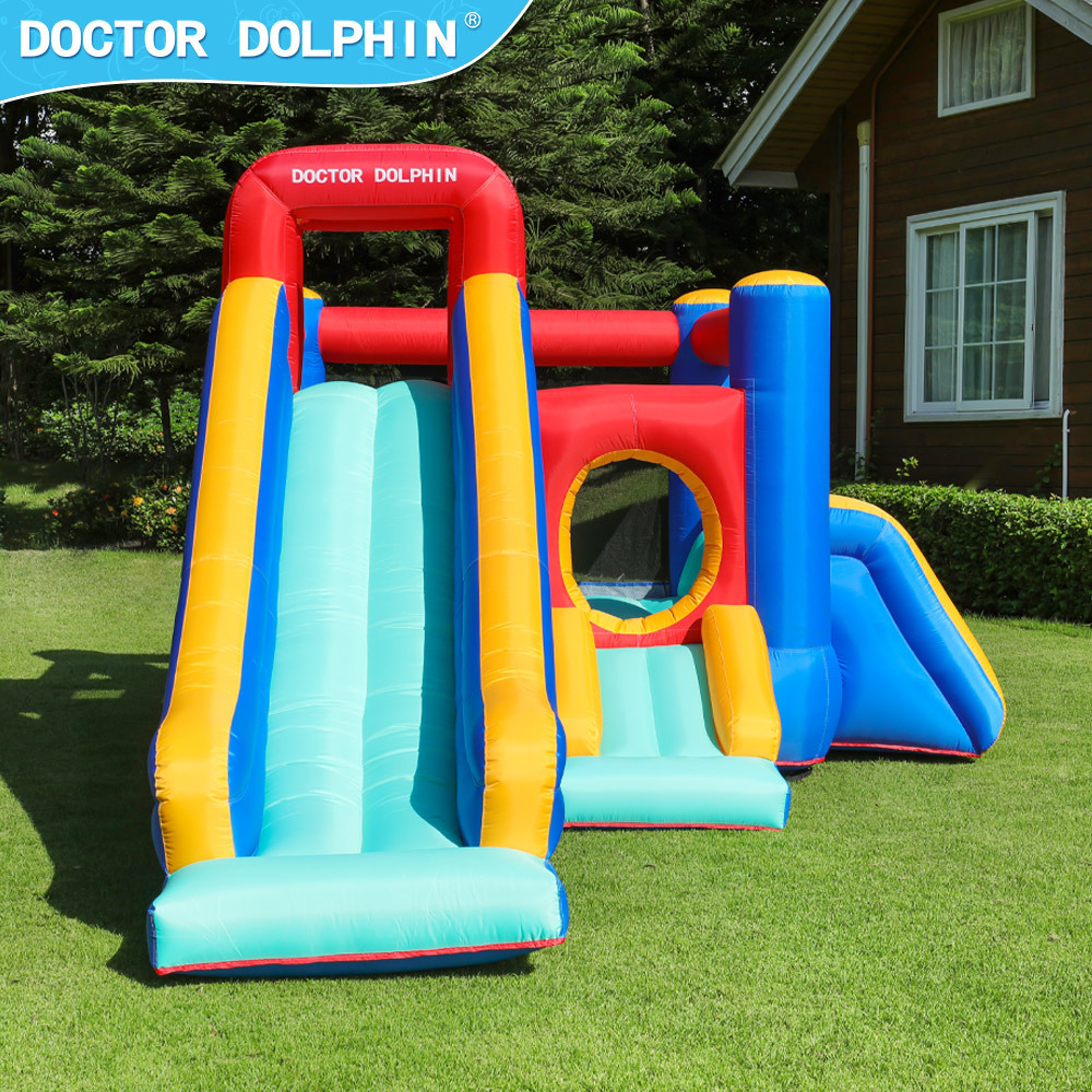 Castillo inflable infantil Doctor Dolphin para exteriores con tobogán, trampolín pequeño, colchón de aire modular de tela Oxford.
