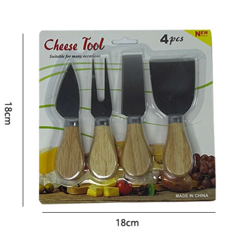 Fabricante spot acero inoxidable mango de roble cuchillo de queso juego de cuatro piezas queso crema cortador de pizza juego de cuchillo de pala de pastel