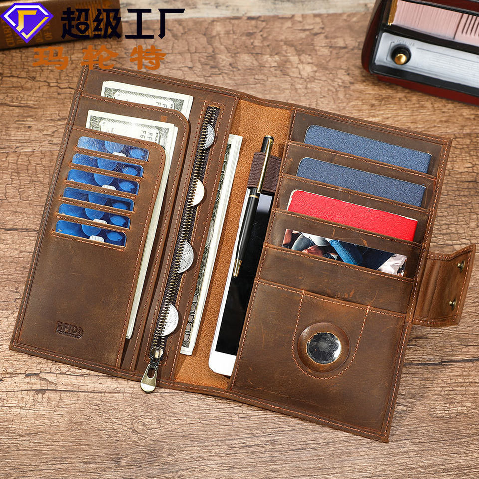 Túi đựng hộ chiếu và giấy tờ du lịch bằng da bò lớp đầu, chống RFID, chống từ tính, có ngăn đựng AirTag — Màu cà phê, Màu xanh dương, Xanh lá cây, màu đen