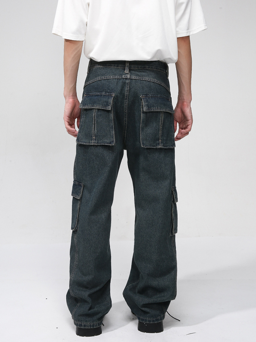 Mtlclothes ropa de Hombre | 2023 otoño nuevo diseño retro americano multi-Bolsillo ropa de trabajo jeans moda