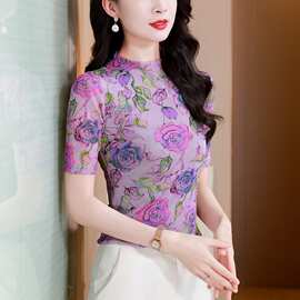 2025年新款现货t恤女大码网纱双层打底衫女装中袖春秋夏上衣长袖