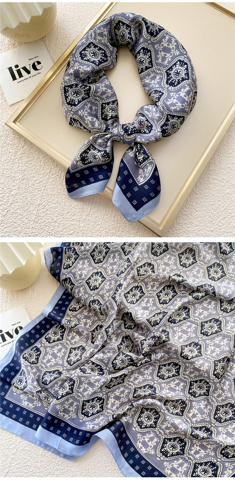 50g Weight Silk Scarf Classification Travel Occasion Silk Material Unisex Gender Printing Design Sweet Style Grey, Red, Green, Blue, Yellow, Black Color Unisex Sweet Silk Printing Silk Scarf 9