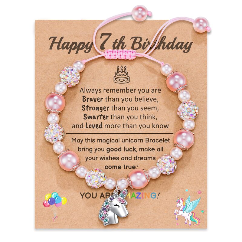 Diamond-encrusted Mother's Day Bracelet Shambhala Powder Pearl Woven Pink Bracelet Alloy Love Unicorn Pendant Bracelet Diamond-encrusted Mother's Day Bracelet Shambhala Powder Pearl Woven Pink Bracelet Alloy Love Unicorn Pendant Bracelet