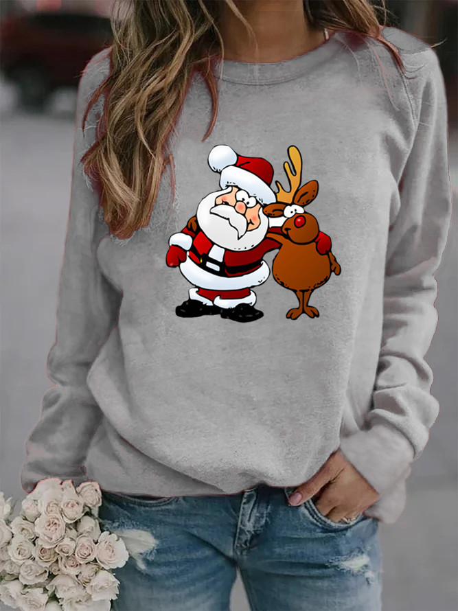 Santa Claus, Reindeer Pattern Winter, Autumn Season Women's Gender Hoodies & Sweatshirts Long Sleeve Printing Christmas Santa Claus Reindeer