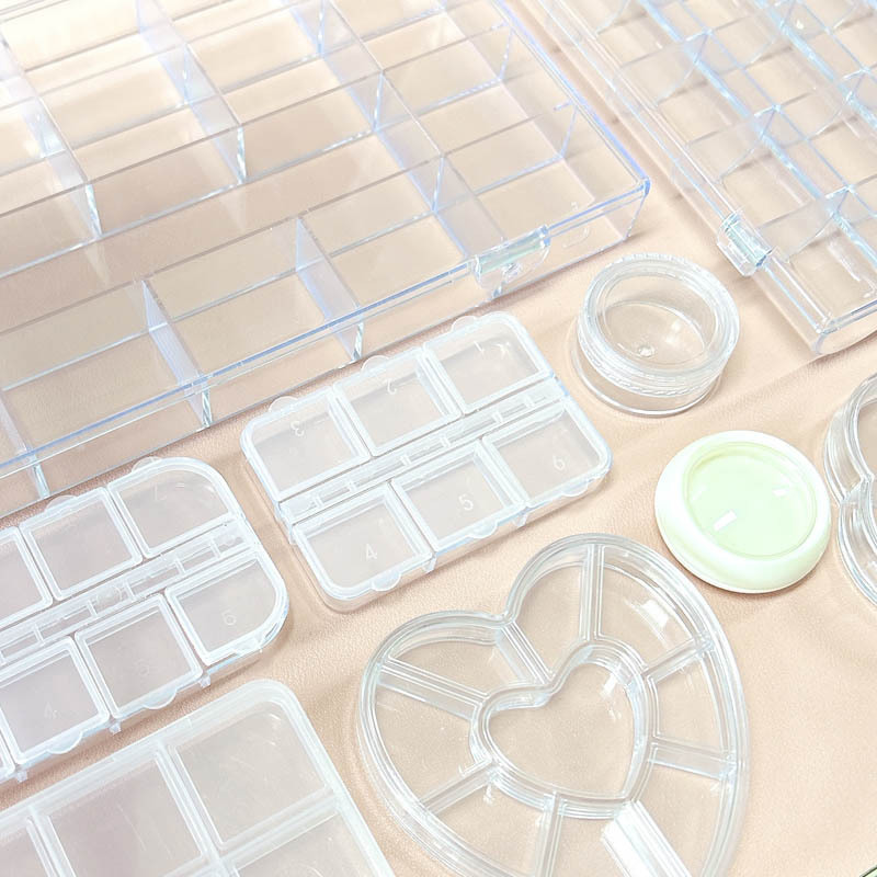 Factory wholesale nail jewelry packing box pearl rhinestone earrings storage box transparent plastic compartment packaging box