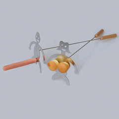 International trade hot-selling 304 stainless steel material surface electrolytic creative men and women barbecue tongs wooden handle barbecue skewers