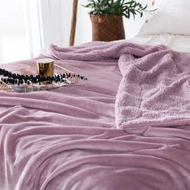 W6OI双层加厚羊羔绒毛毯冬季保暖单双人法兰绒盖毯学生午睡毯空调
