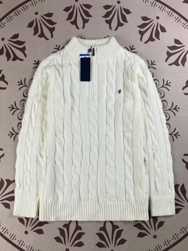 Rl Ralph Lauren Half-Zip Knit Sweater for Men, Embroidered Stand Collar, Couple's Red Cable Knit Sweater for Women, Autumn and Winter