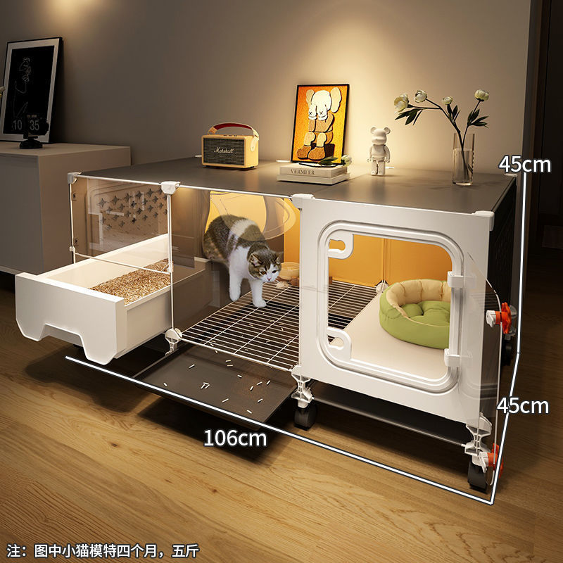 現代的な猫用ヴィラ、引き出し式家庭用トイレ一体型、室内自由組み立て、ワンルームワンリビング家庭用猫ケージ|undefined