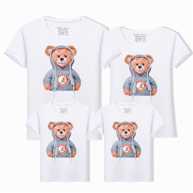 2021夏季炸街亲子装一家三口全家庭短袖T恤母女装时尚小熊半袖潮