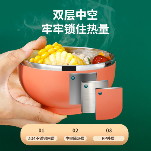 Stainless steel double-layer bowl high-end children's bowl home use rice bowl soup bowl anti-drop large bowl baby small bowl noodle bowl