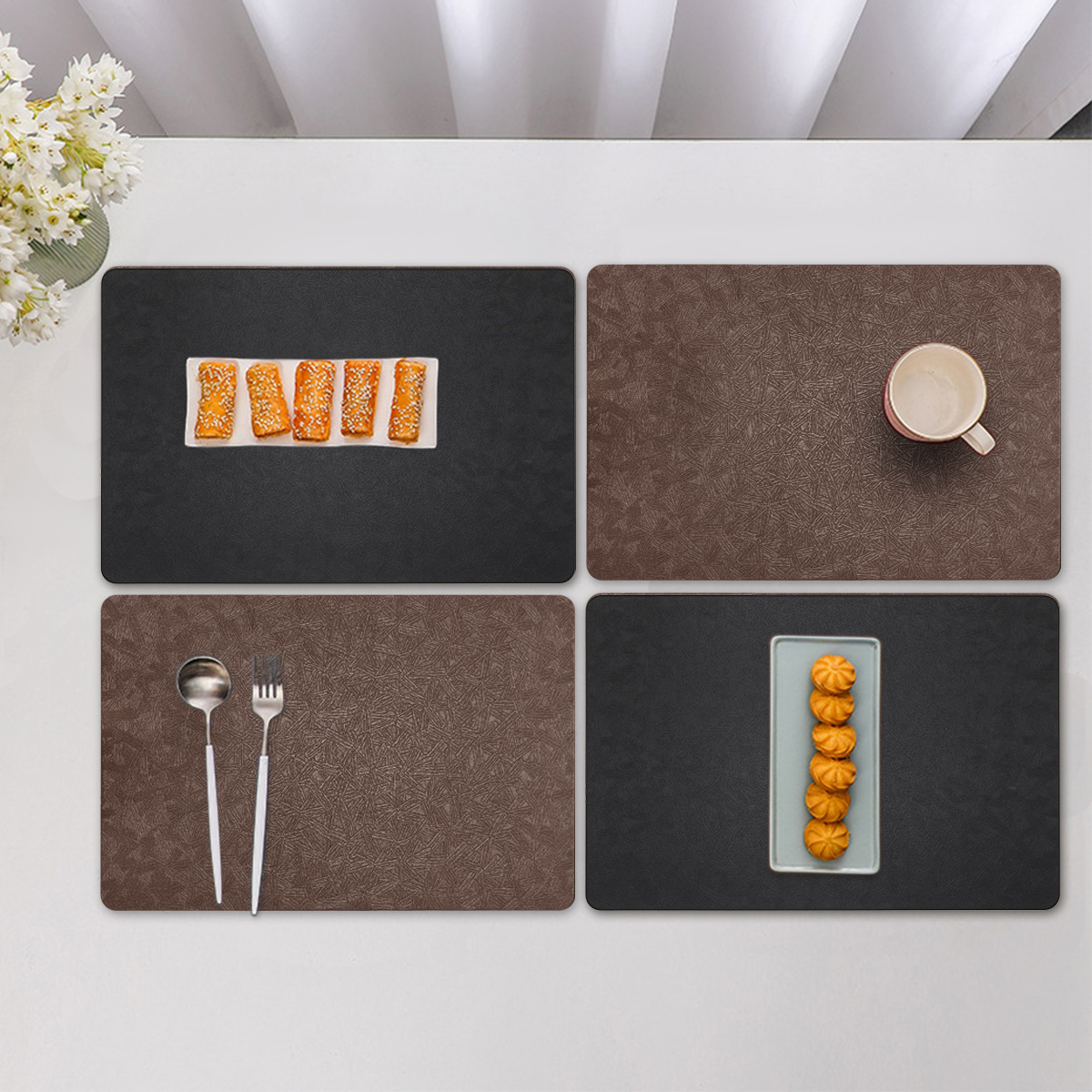 Nuevo cuero en relieve placemat PVC plisado antideslizante estera impermeable aislamiento occidental mantel cocina estera Hotel