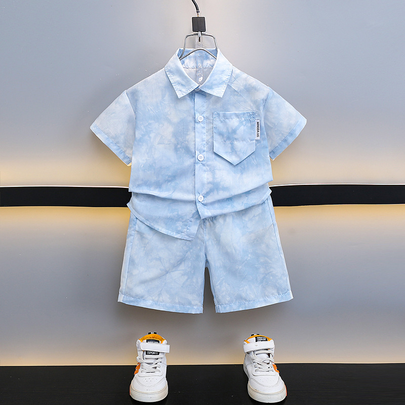 7197 Traje fresco y guapo de manga corta de verano para niños 2025 Nuevo estilo Camisa de moda de verano para niños Ropa de bebé Verano