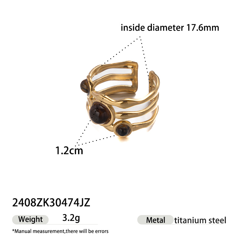 Anillo de acero inoxidable europeo y americano transfronterizo de Tena, lujo ligero, anillo de apertura hueco de piedra natural, joyería explosiva transfronteriza