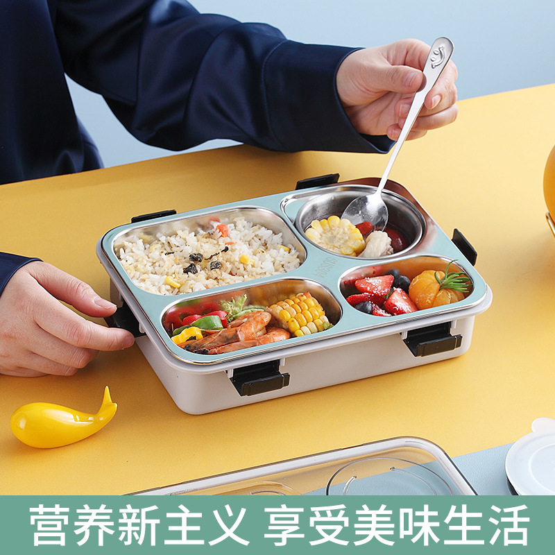 Transfronterizo de acero inoxidable de doble capa aislada lonchera estudiante empleado de oficina compartimiento sellado lonchera trabajo doméstico nítido