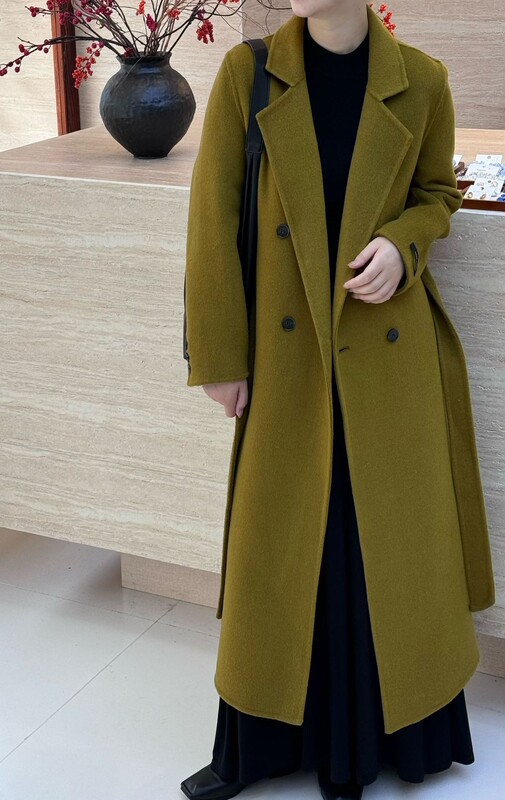 2025秋冬新款双面羊绒大衣女加长西装领系带双排扣宽松高级感外套|undefined