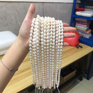 Rice-shaped 7-8mm almost flawless natural freshwater pearl necklace semi-finished diy bracelet beaded white