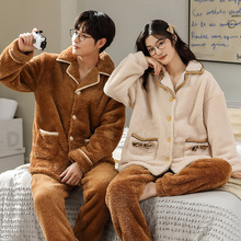 睡衣情侣加绒加厚秋冬款长毛绒珊瑚绒女长袖加大码家居服套装RR