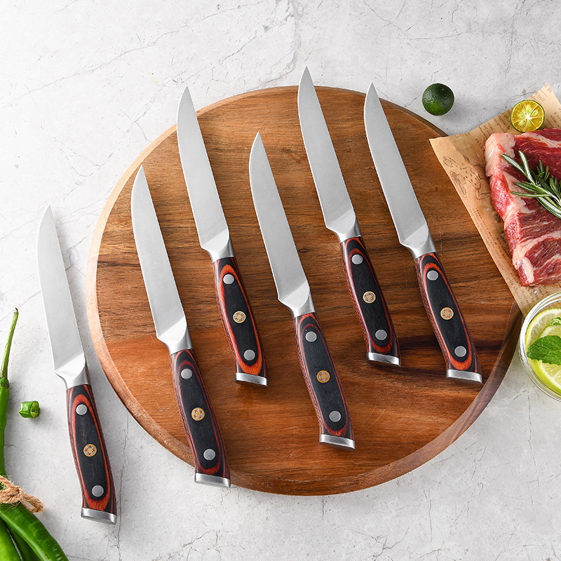 Mosaic Wooden handle tool Stainless steel Steak Knife Steak Knife 6 Set of parts Western knife household