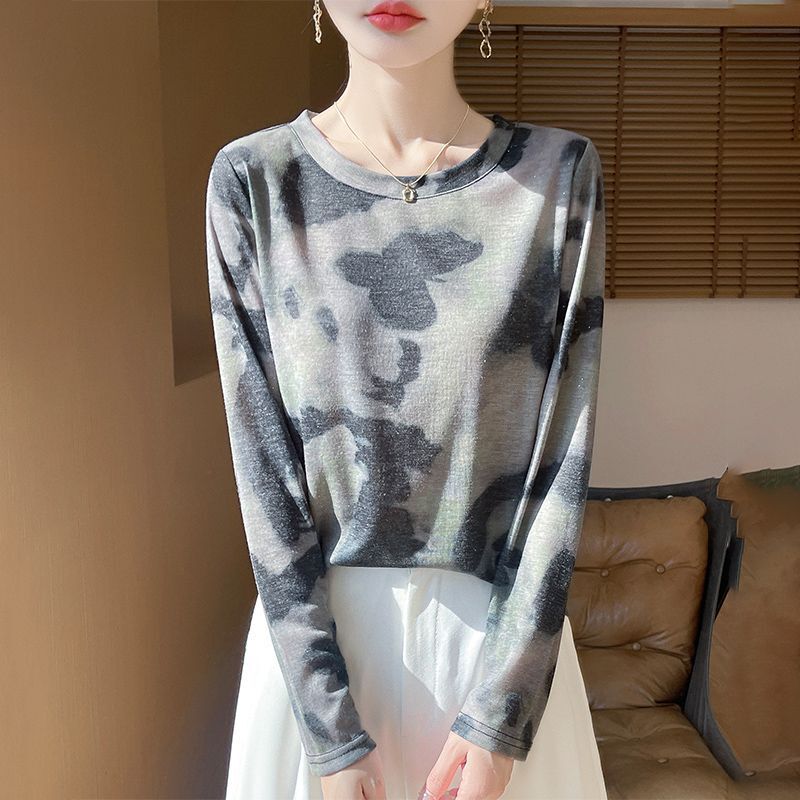 【正規品氷シルクセーター】水墨画テンセル長袖ニットボトムシャツ新作ゆったりトップス女性用|undefined
