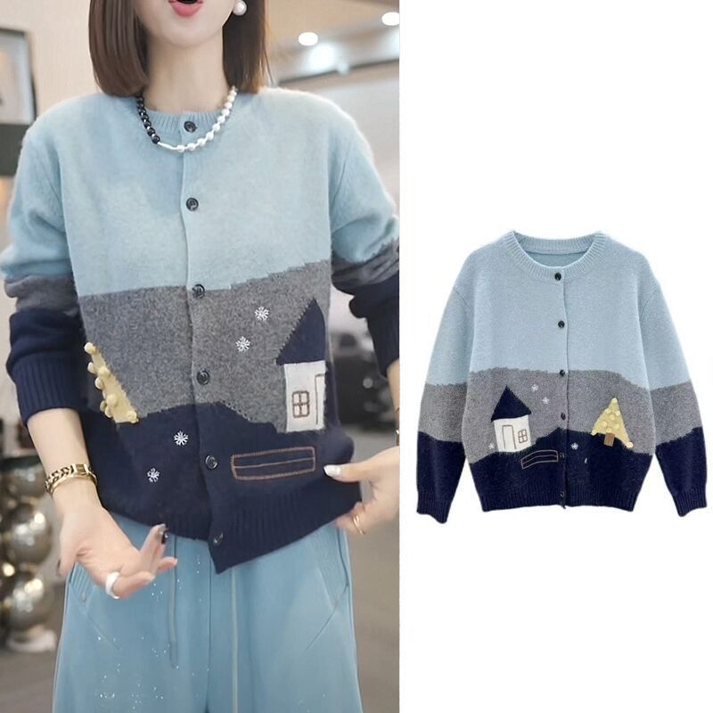 Xiwei Handmade Embroidered Sweater Fairy Tale Cottage Winter New Fashion Casual Top