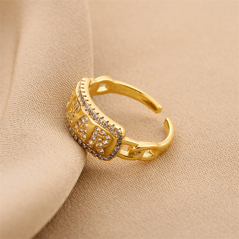 Fashion Letter Copper Plating Zircon Rings 1 Piece