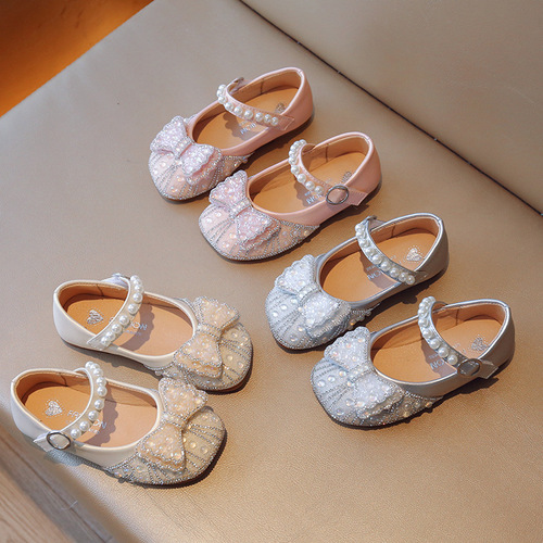 Girls Princess Shoes 2024 Spring and Autumn New Children's Shoes Small Leather Shoes Girls Shiny Crystal Shoes Baby Shoes