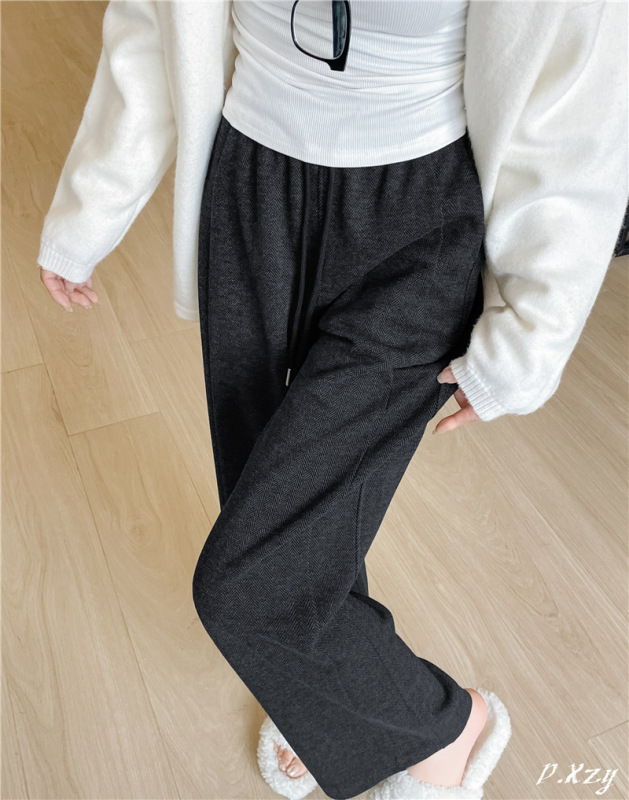010 女士2025秋季新款卫裤高级感松紧腰垂感阔腿长裤女运动休闲裤|undefined