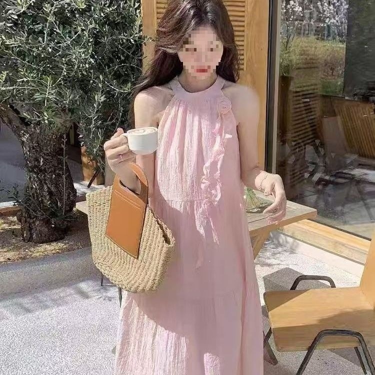 Đầm maxi nữ thắt eo phong cách Pháp hoa nhẹ nhàng không tay dáng dài mùa hè — màu xanh nhạt, màu trắng, Vàng nhạt, màu mơ chi tiết 8