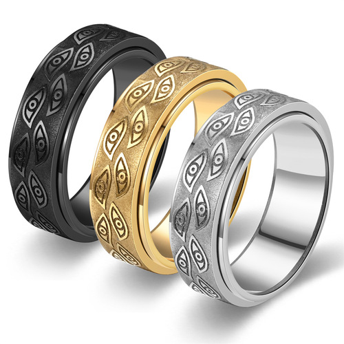 European and American fashion niche decompression corrosion devil's eye movable eye couple ring source manufacturer