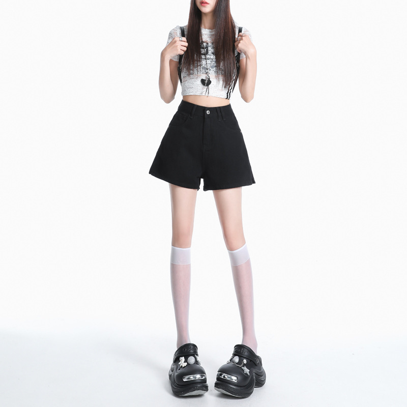 2025 Summer New Dopamine Denim Shorts Fashion Versatile High-Waisted A-Line Hip-Hugging Hot Pants