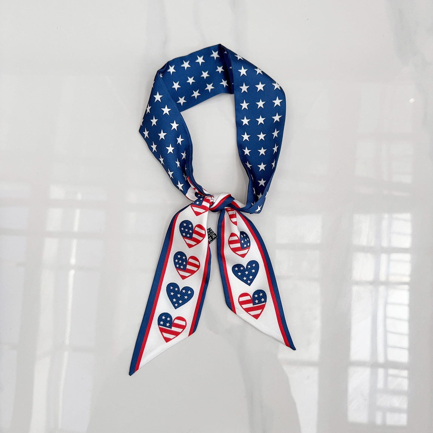 2026 New American Flag Heart-Shaped Silk Scarf, Fashionable Versatile Scarf for Women, Hairband, Decorative Small Ribbon