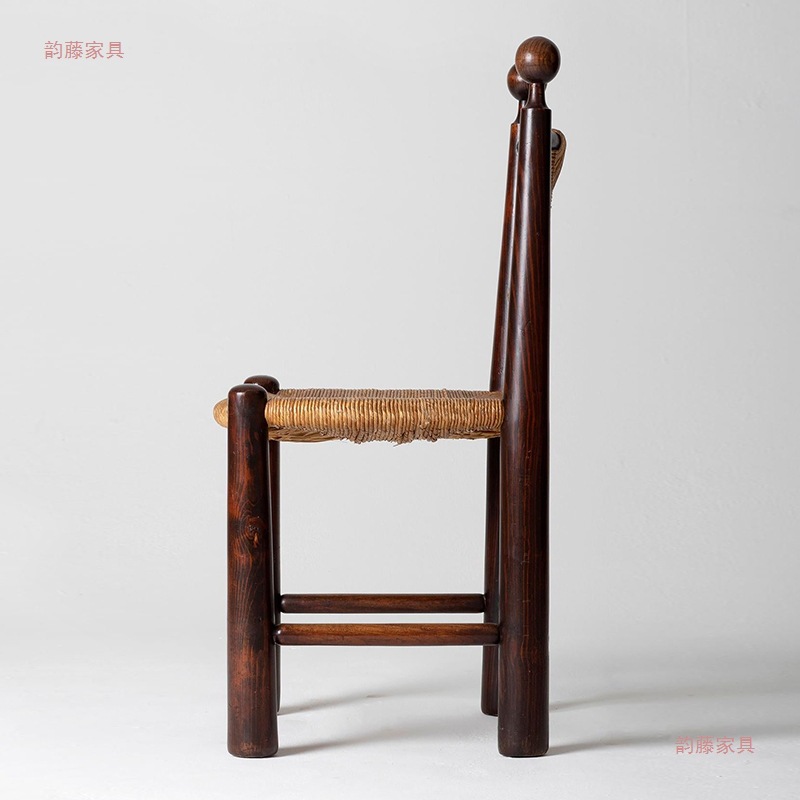 Silla de comedor medieval de madera maciza, madera trenzada de paja, caña, madera retro, restaurantes de alojamiento, diseñadores de muebles, silla de ocio de café