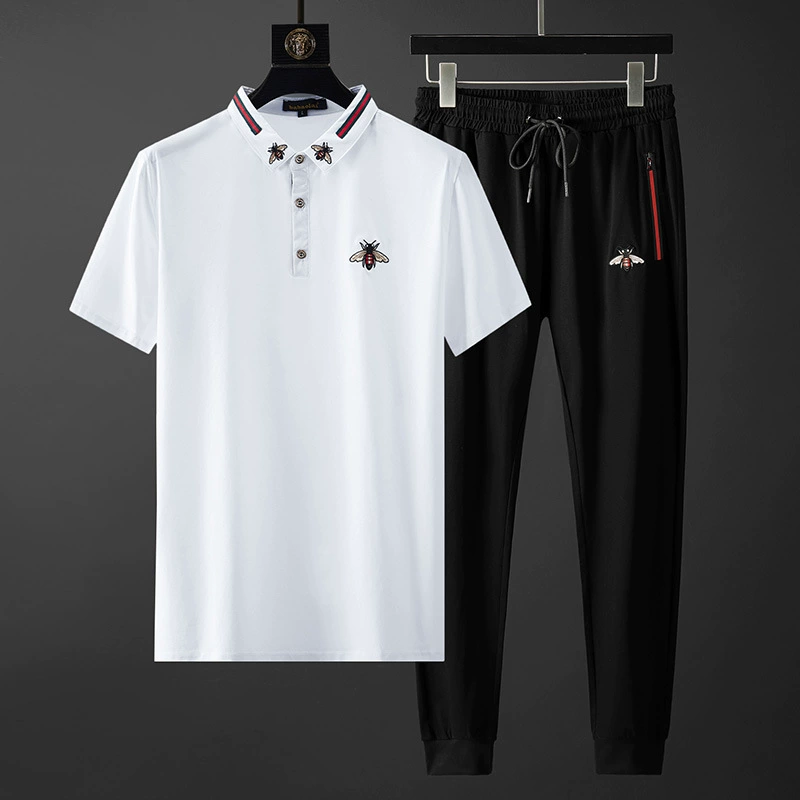Little Bee модный брендовый мужской костюм для спорта и отдыха с лацканами, мужская футболка-поло с короткими рукавами и вышивкой 2024, мужские одинаковые модели