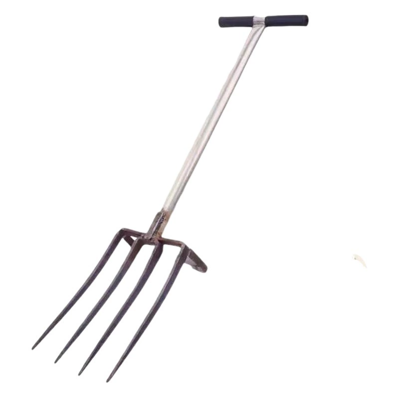 Стальная вилка Поворотный артефакт Вилка для рыхления почвы Копание чеснока Инструмент для копания имбиря Четырехзубчатая марганцевая сталь с пятью зубьями Интегрированное вскрытие земли и землеройные вилки Валлийский лук Вилка
