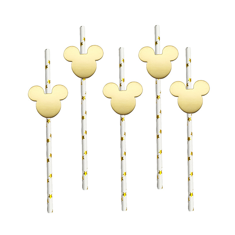 Cross-border Mickey Head Party Paper Pajita de tarjeta Pajita de tarjeta Postre degradable desechable Cocktail Decoration Pajita