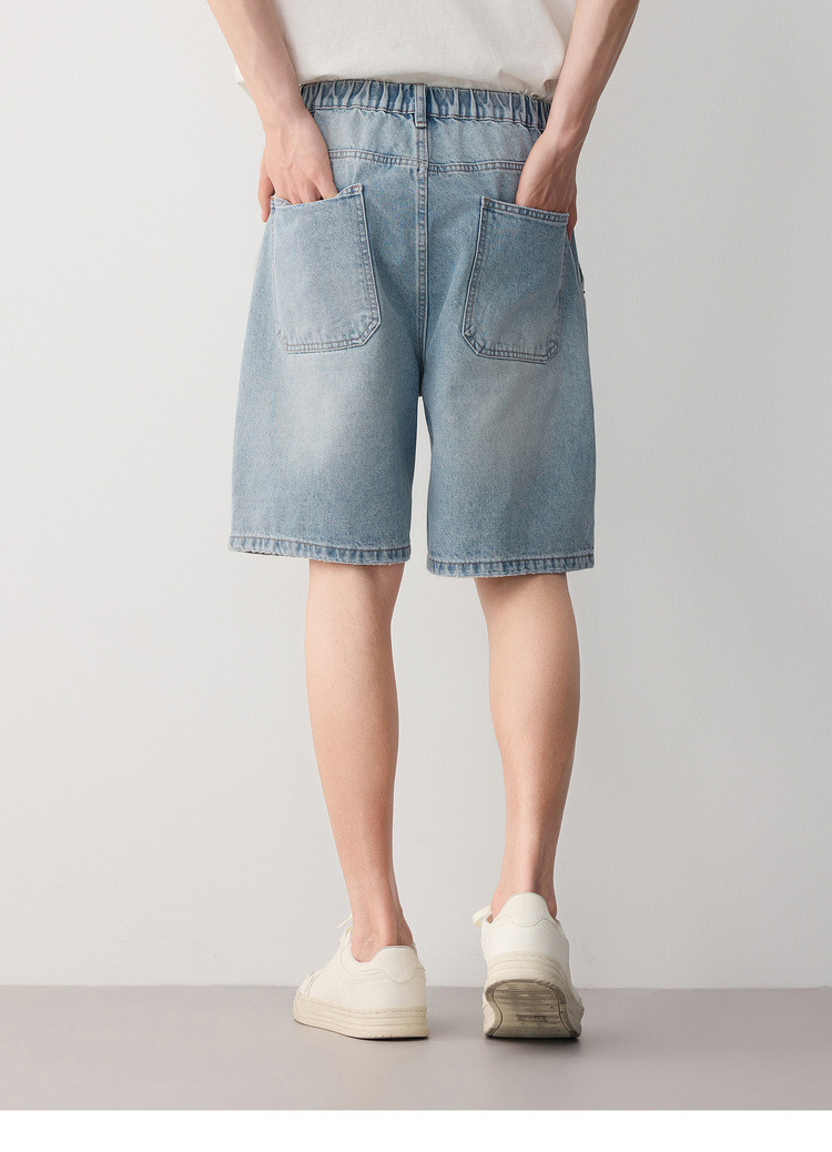 Quần short jean nam phong cách công sở thông minh, chất vải mài mòn — màu xanh nhạt chi tiết 18