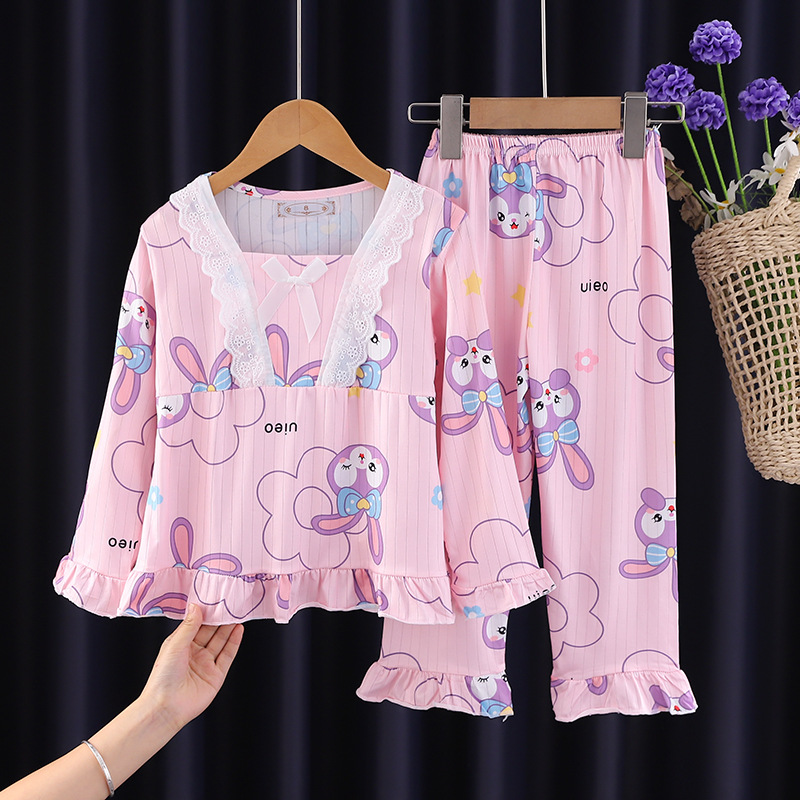 Pijamas para niños niñas de primavera y otoño traje de manga larga bebé Delgado mediano y grande niños niñas dulce dibujos animados homewear ropa exterior