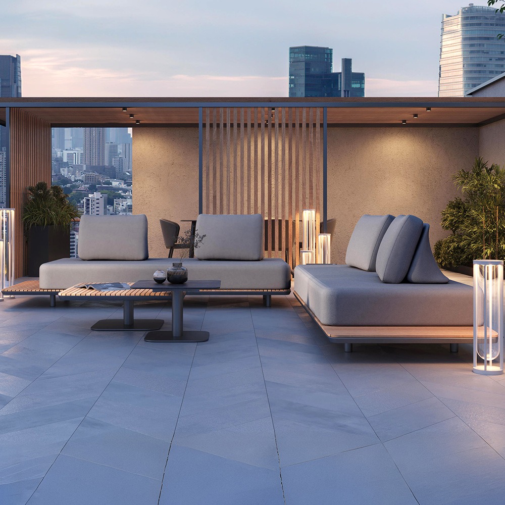Sofá al aire libre Villa patio impermeable combinación de muebles solar moderno minimalista jardín al aire libre balcón sofá de teca image 3