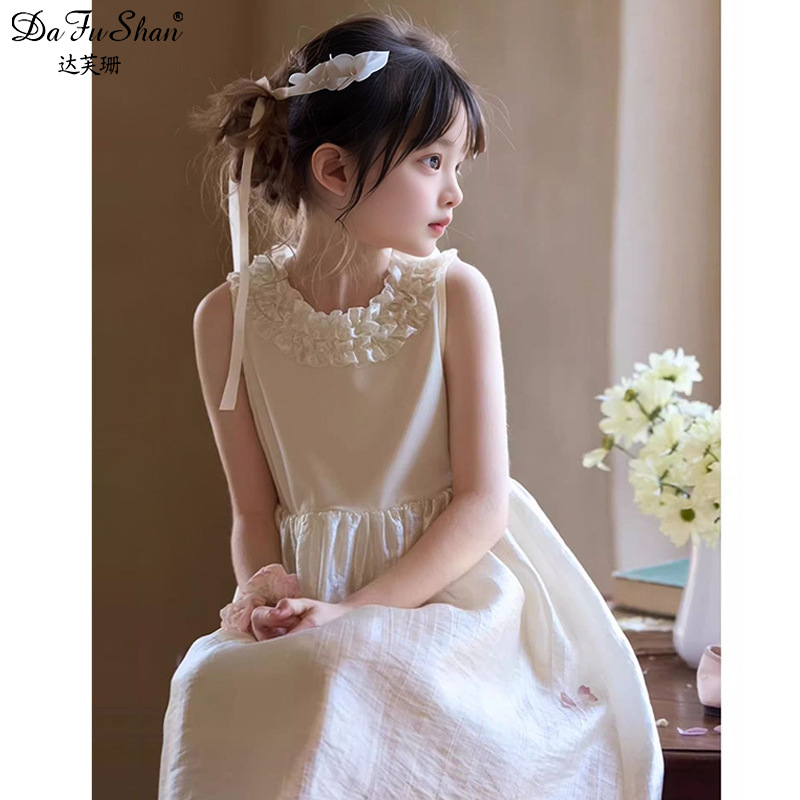 Girls' Dress Autum New Style 2025 Ruffled Lace Princess Dress Kidsren's Pure Cotton Comfortable Long-Sleeved Long Dress