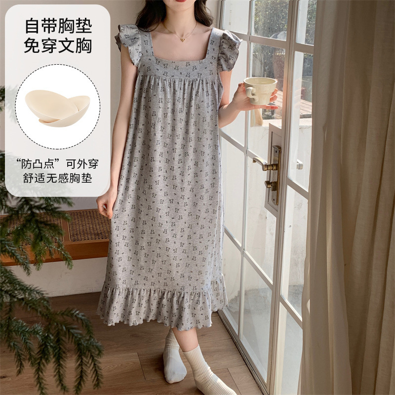 薄款夏季带仿棉2025可外穿甜美拉架新款吊带胸垫睡裙女批发套装