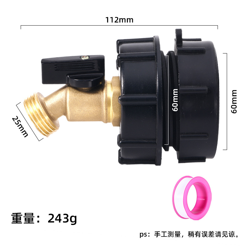 Transfronterizo químico barril IBC Ton barril conector Ton Válvula de barril accesorios Ton barril de latón Boquilla DE AGUA válvula de bola de mariposa grifo