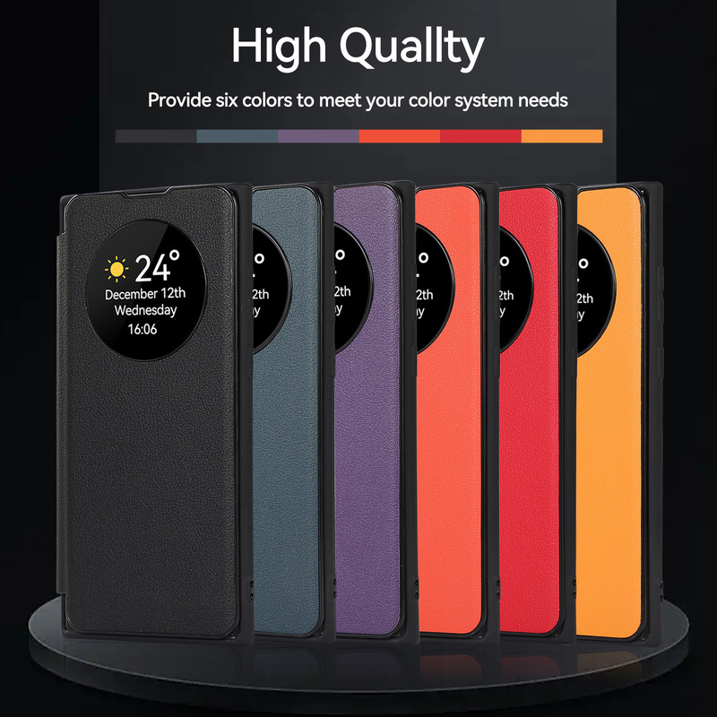 For Samsung S24Ultra Phone Case Leather Smart Round Window S23ultra Sleeping S22plus Protective Cover