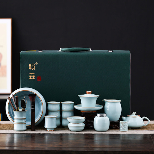 新品大师手作钧窑汝窑整套功夫茶具送礼家用泡茶高档商务礼品套装